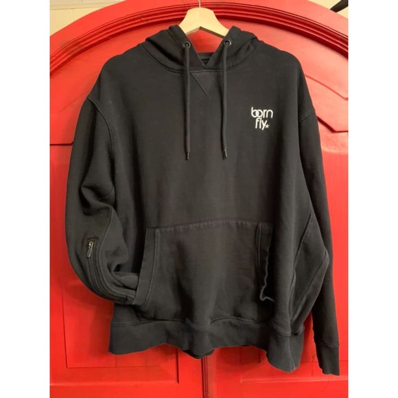 Born Fly 2XL Black White SUPER THICK Warm Hoodie Sweatshirt Embroidered Zip Arm - Picture 1 of 3